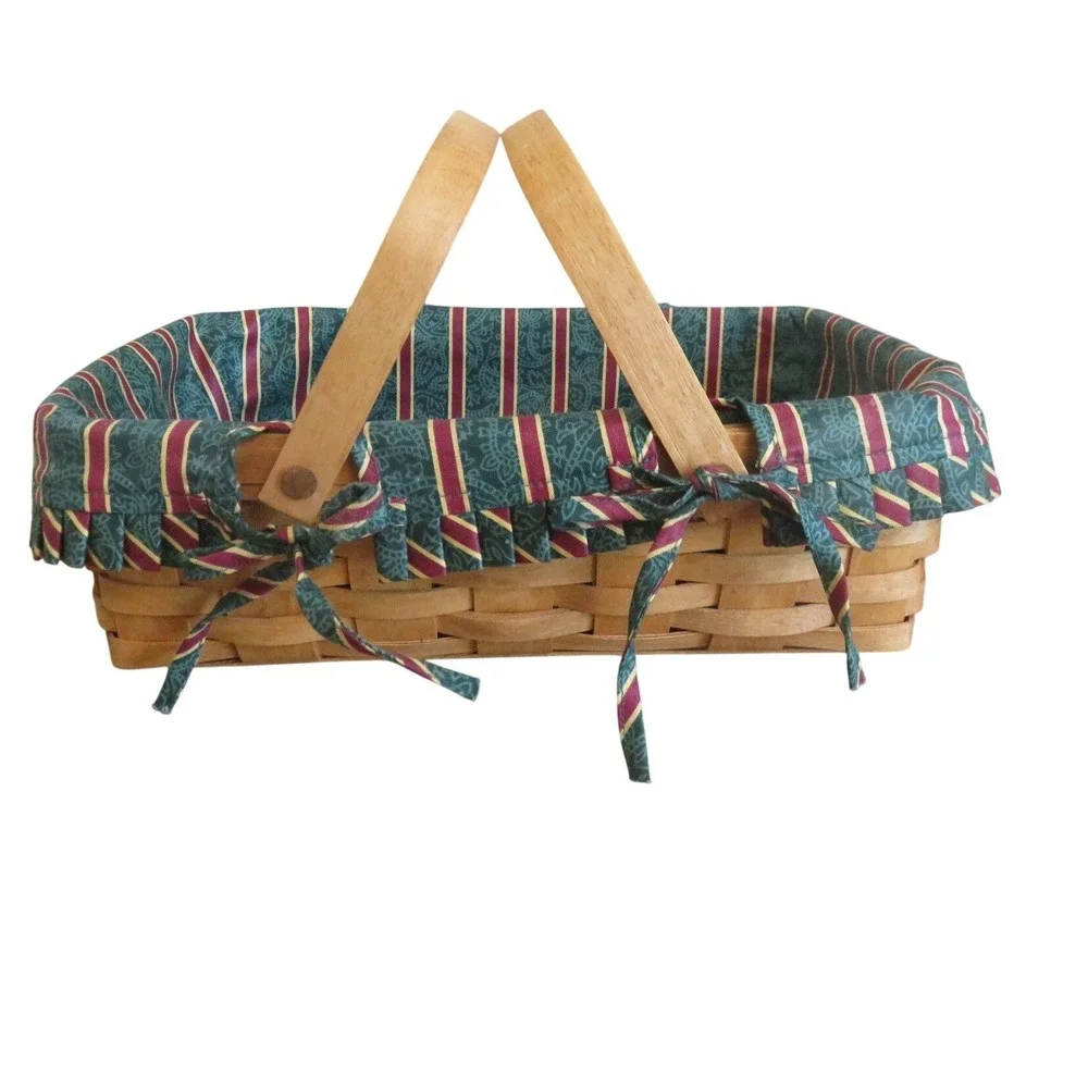 Longaberger Handwoven Maple Wood Picnic‎ Gathering Basket +Fabric Liner